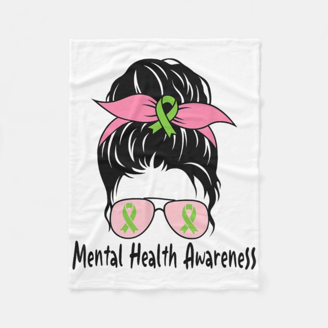 Messy Bun Mental Health Problems Gift Mental Healt Fleece Blanket (Front)