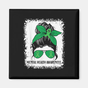 Messy Bun Mental Health S Awareness Green Ribbon _ Magnet