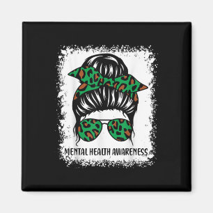 Messy Bun Mental Health S Awareness Green Ribbon _ Magnet