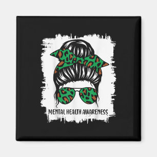Messy Bun Mental Health S Awareness Green Ribbon _ Magnet