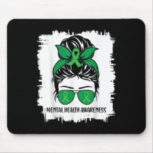 Messy Bun Mental Health S Awareness Green Ribbon _ Mouse Pad