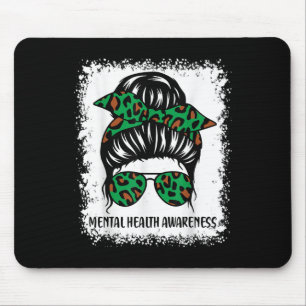 Messy Bun Mental Health S Awareness Green Ribbon _ Mouse Pad