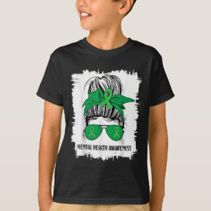 Messy Bun Mental Health S Awareness Green Ribbon _ T-Shirt