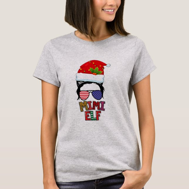 Messy Bun Mimi Elf Matching Family Group T-Shirt (Front)