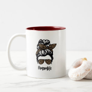 Messy Bun #momlife Leopard Two-Tone Coffee Mug