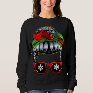 Messy Bun Mum Christmas Pajama Cute X-Mas Wreath B Sweatshirt