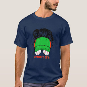 Messy Bun Mum Life Funny Baseball Mum Player Mothe T-Shirt