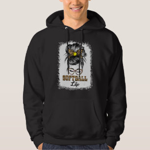 Messy Bun Mum Life Softball Mothers Day For Mum Wo Hoodie