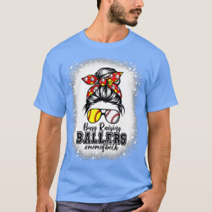 Messy Bun Mum Of Both Baseball Softball Busy Raisi T-Shirt