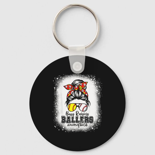 Messy bun mum of both baseball softball busyMessy  Key Ring (Front)
