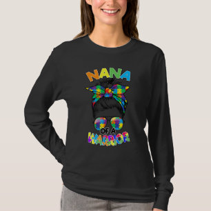 Messy Bun Nana Of Autism Warrior Puzzle Autism Awa T-Shirt