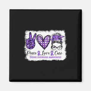 Messy Bun Peace Love Cure Purple Ribbon Opioid Ove Magnet