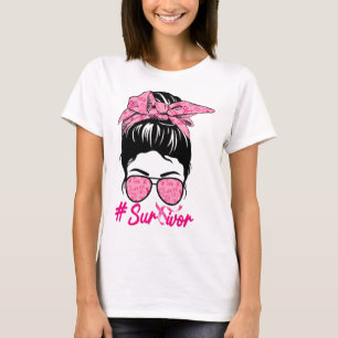 Messy Bun Pink Breast Cancer Awareness T-Shirt