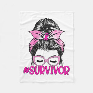 Messy Bun Pink Ribbon Breast Cancer Awareness  Fleece Blanket