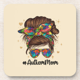 Messy Bun Proud Autism Mum Coaster