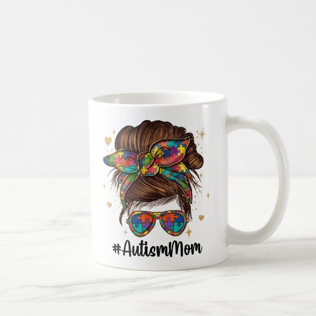 Messy Bun Proud Autism Mum Coffee Mug (Right)
