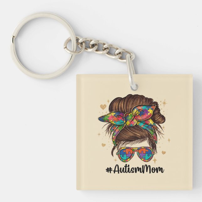 Messy Bun Proud Autism Mum Key Ring (Front)