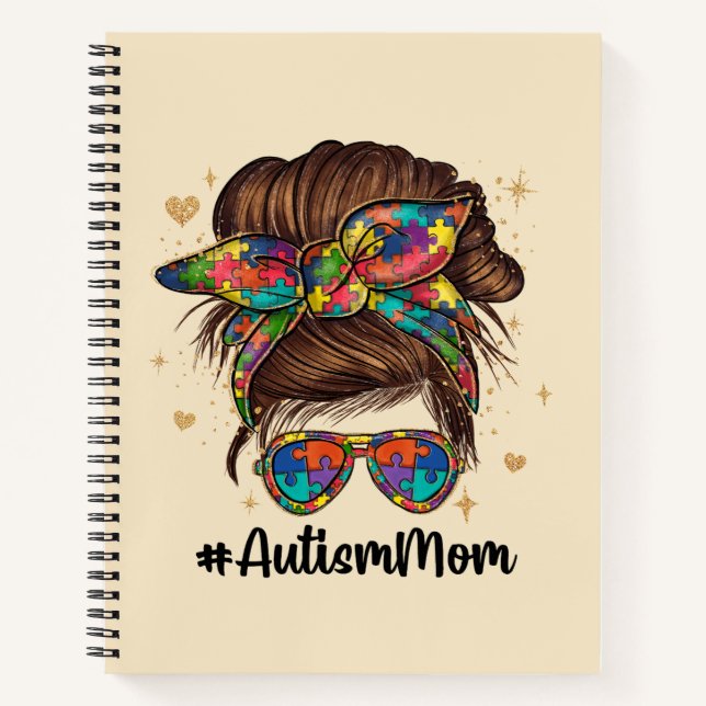 Messy Bun Proud Autism Mum Notebook (Front)