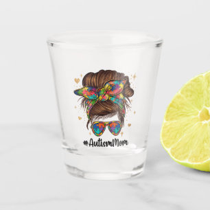 Messy Bun Proud Autism Mum Shot Glass