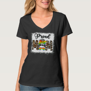 Messy Bun Proud Mum Lesbian Lgbt Pride Leopard Mot T-Shirt