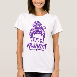 Messy Bun Purple Out Epilepsy Fighter Awareness T-Shirt