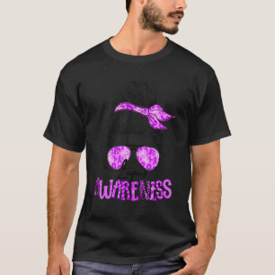 Messy Bun Purple Ribbon Lupus Warrior Lupus Awaren T-Shirt