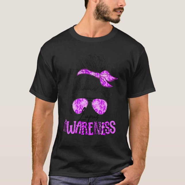 Messy Bun Purple Ribbon Lupus Warrior Lupus Awaren T-Shirt (Front)