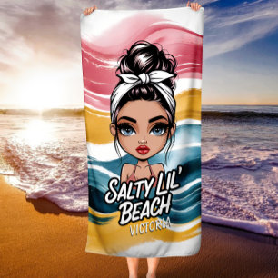 Messy Bun Salty Lil' Beach Personalised Name Beach Towel