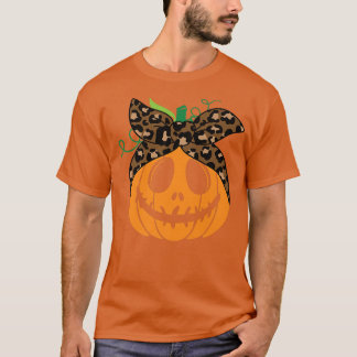 Messy Bun Scary squash Carved Pumpkin Face Hallowe T-Shirt