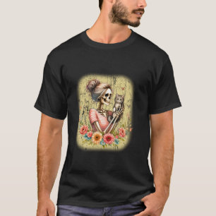 Messy Bun Skeleton Cute Kitten Cat Lovers Hallowee T-Shirt