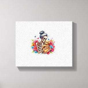 Messy Bun Skeleton Cute Puppy Dog Lovers Halloween Canvas Print