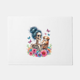 Messy Bun Skeleton Cute Puppy Dog Lovers Halloween Doormat