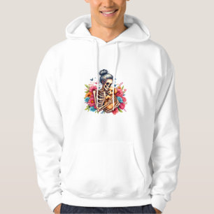 Messy Bun Skeleton Cute Puppy Dog Lovers Halloween Hoodie