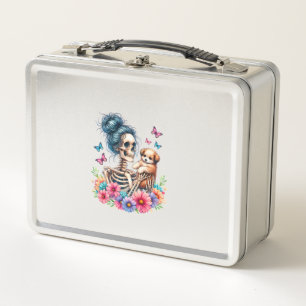 Messy Bun Skeleton Cute Puppy Dog Lovers Halloween Metal Lunch Box