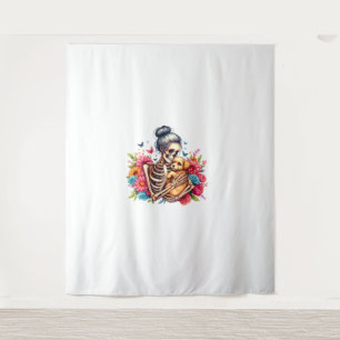 Messy Bun Skeleton Cute Puppy Dog Lovers Halloween Tapestry