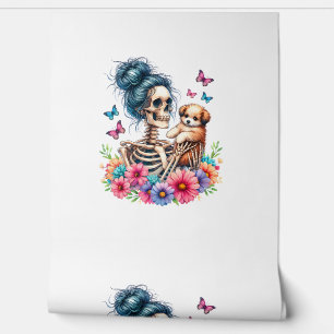 Messy Bun Skeleton Cute Puppy Dog Lovers Halloween Wallpaper
