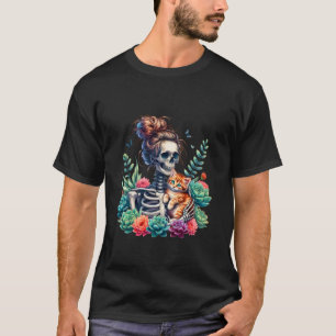 Messy Bun Skeleton Kitten Cat Succulent Lovers Hal T-Shirt