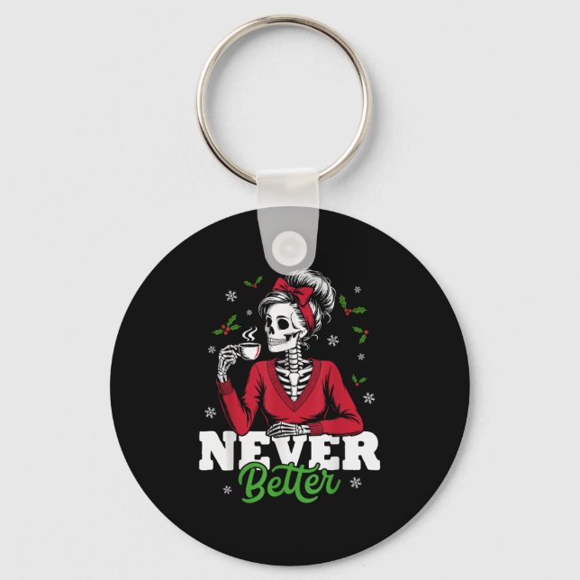 Messy Bun Skeleton Santa Coffee Xmas Funny Women S Key Ring (Front)