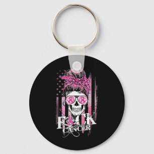 Messy Bun Skull Breast Cancer Awareness Cancer  Key Ring
