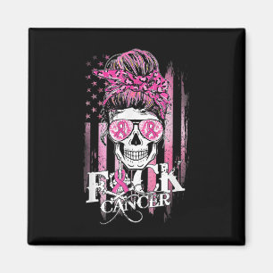 Messy Bun Skull Breast Cancer Awareness Cancer Magnet