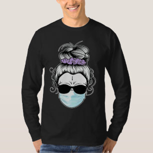 Messy Bun Skull Women's Nurse Mask Halloween Grou T-Shirt