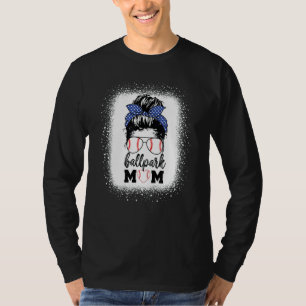 Messy Bun Softball Mum Mother's Day Ballpark Mama T-Shirt