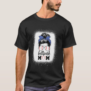 Messy Bun Softball Mum Mother's Day Ballpark Mama T-Shirt