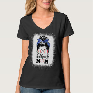 Messy Bun Softball Mum Mother's Day Ballpark Mama T-Shirt