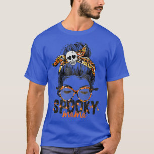 Messy Bun Spooky Mama Halloween Pumpkin Women T-Shirt
