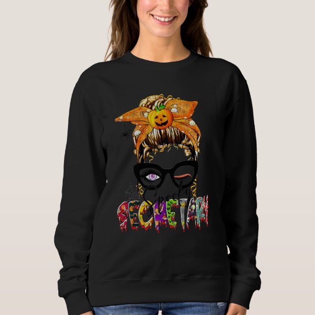 Messy Bun Spooky School Secretary Bleached Hallowe Sweatshirt (Front)