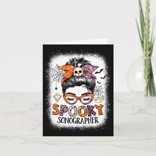 Messy Bun Spooky Sonographer Fun Halloween Costume Card (Front)