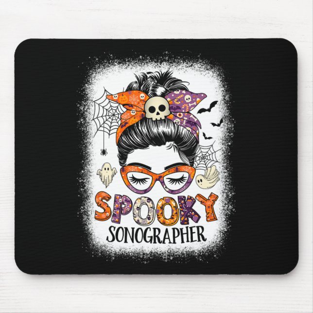 Messy Bun Spooky Sonographer Funny Halloween Costu Mouse Pad (Front)