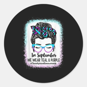 Messy Bun Suicide Prevention Awareness Month Septe Classic Round Sticker