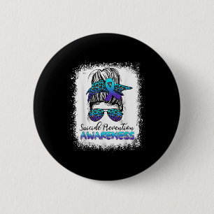Messy Bun Suicide Prevention Awareness Teal Purple 6 Cm Round Badge